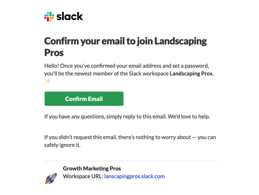 Slack Email Confirmation